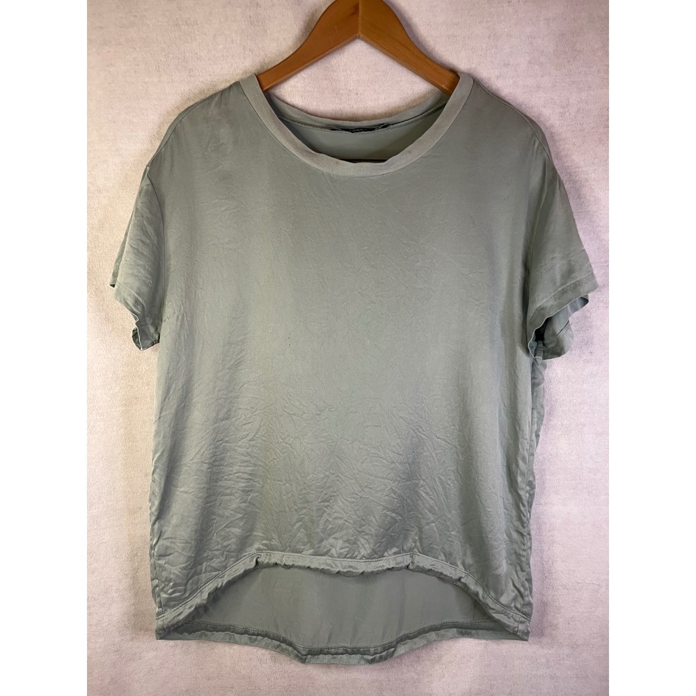 Quince Silk Top Short Sleeve Tee Blouse  Sea Foam Sage Green Sz S
